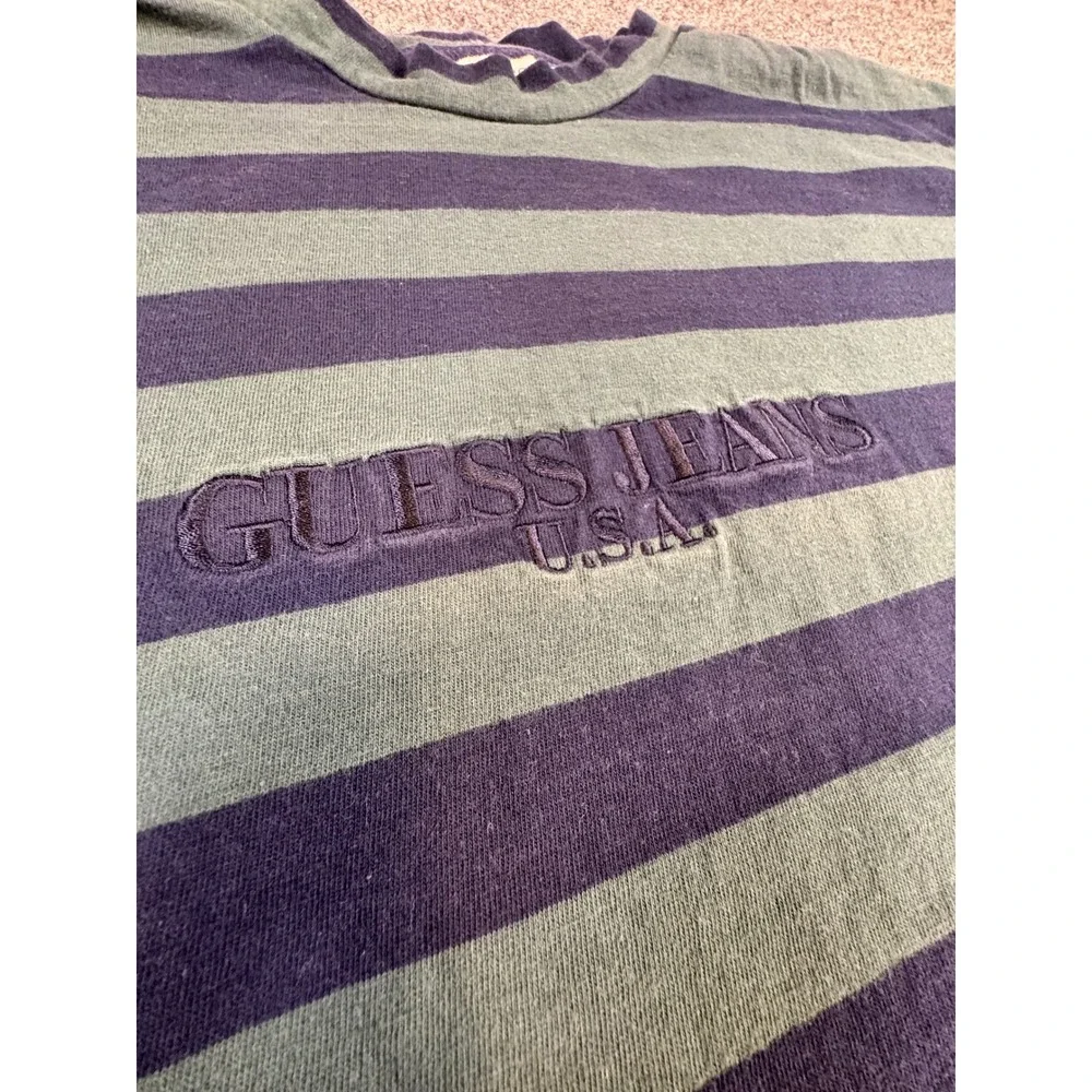 Vintage Guess Jeans USA Striped T Shirt XL 90s Made in USA Embroidered Logo - Picture 5 of 7